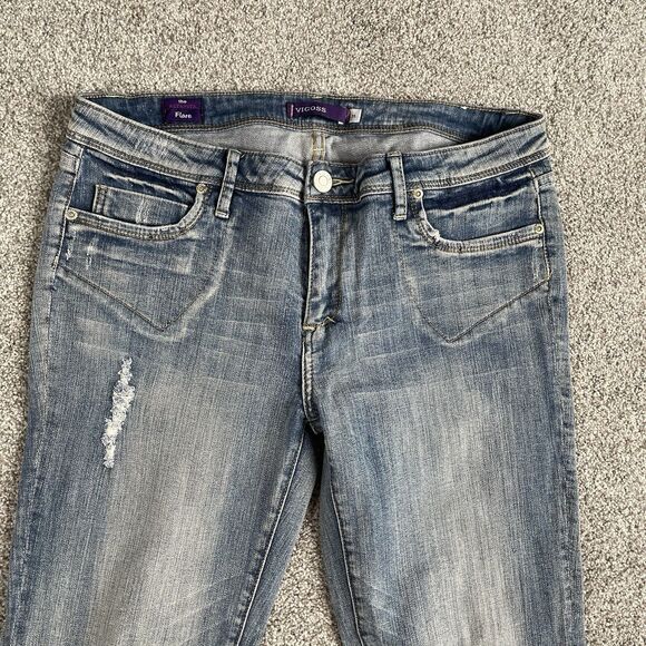 Vigoss The Atlanta Flare Distressed Jeans Embroidered Stretch Size 11 - Picture 4 of 10